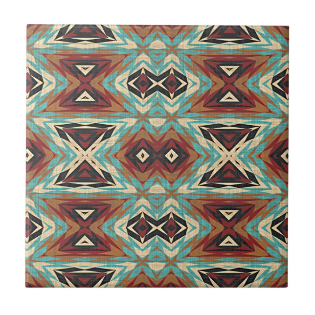 Carreau Turquoise bleu vert Brown Orange Ethnic Tribe Art (Devant)