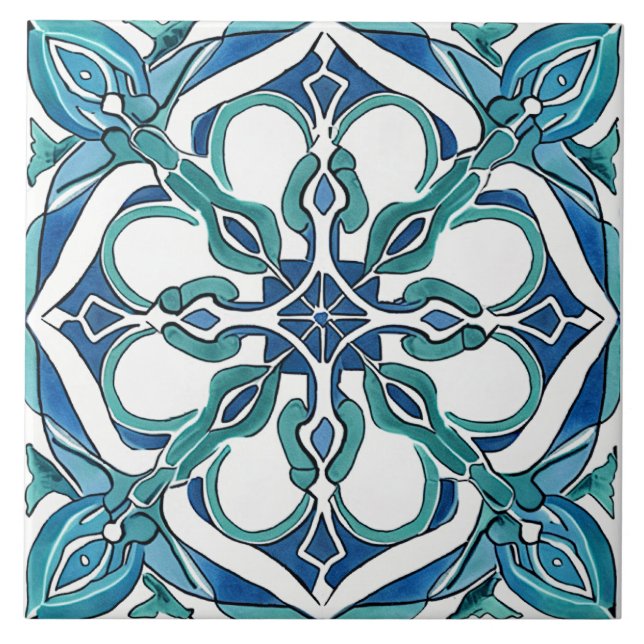 Carreau Turquoise bleu vert Méditerranée Azulejo (Devant)