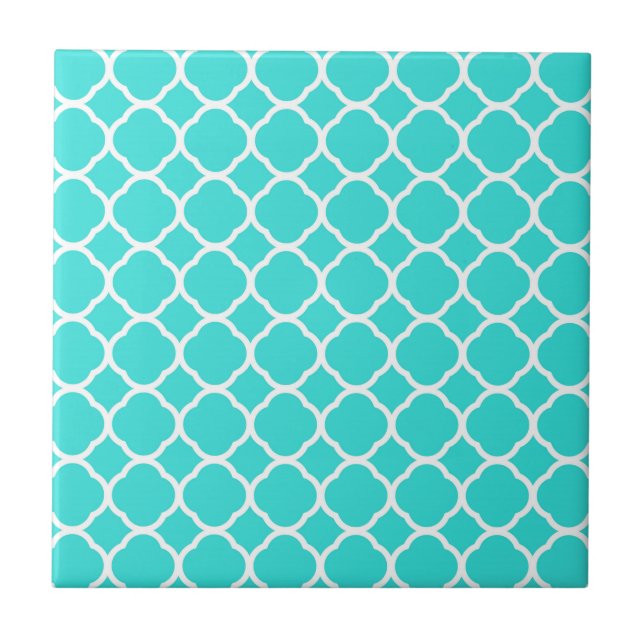 Carreau Turquoise clair et motif à quatre feuilles blanc (Devant)