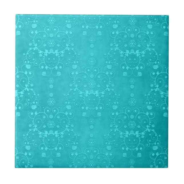 Carreau Turquoise Clair Téalgue Aqua Motif Damassé (Devant)