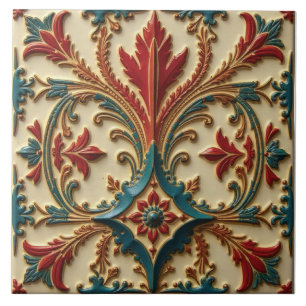 Carreau Turquoise, Crimson et Gold Floral