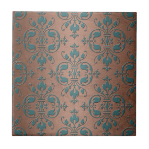 Carreau Turquoise élégant sur Damas de cuivre brunâtre
