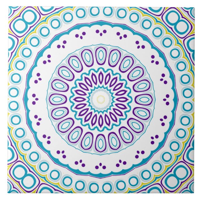 Carreau Turquoise et violet Mandala Motif (Devant)