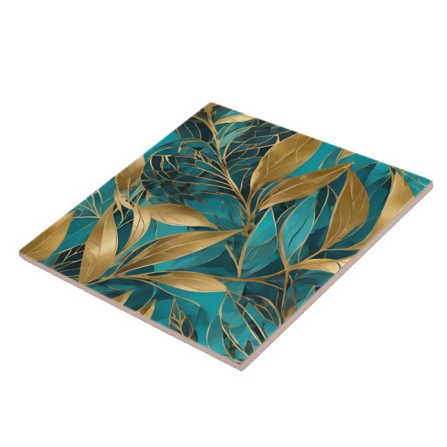 Carreau Turquoise Gold Boho Collection Feuille tendance (Côté)