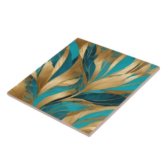 Carreau Turquoise Gold Boho Feuilles Collection populaire (Côté)