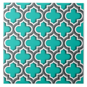 Carreau Turquoise gris charbon blanc Quatrefoil marocain #