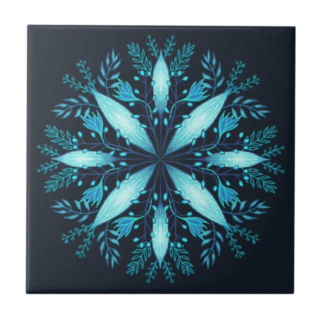 Carreau Turquoise Mandala - Fleur de flocon de neige bleu  (Devant)