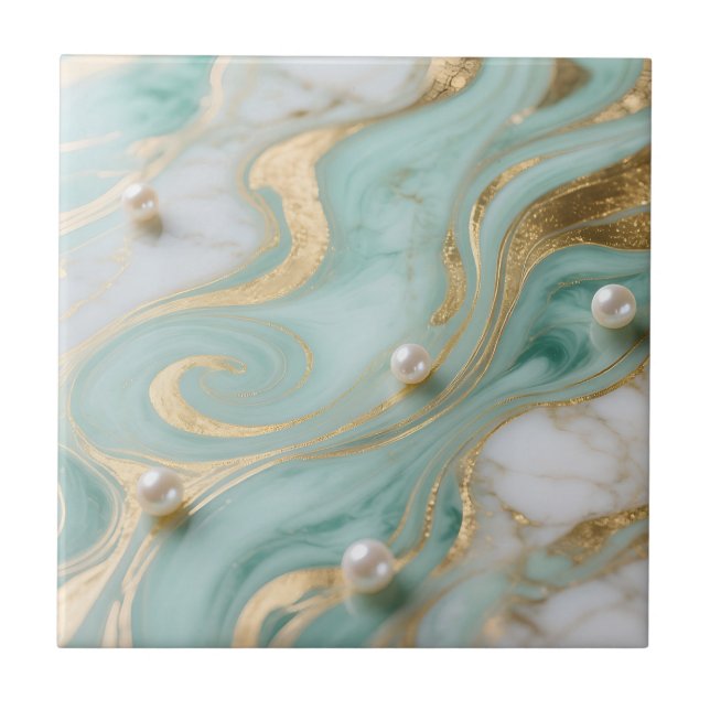Carreau Turquoise Marble Pearl Gold Swirl (Devant)