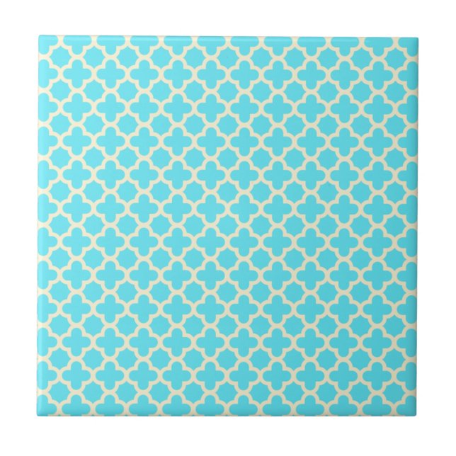 Carreau Turquoise Motif Quatrefoil classique (Devant)