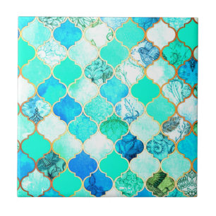 Carreau Turquoise, Or, Motif de la sirène bleue verte