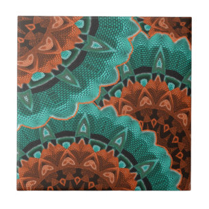 Carreau Turquoise Orange Brown grand Motif Abstrait
