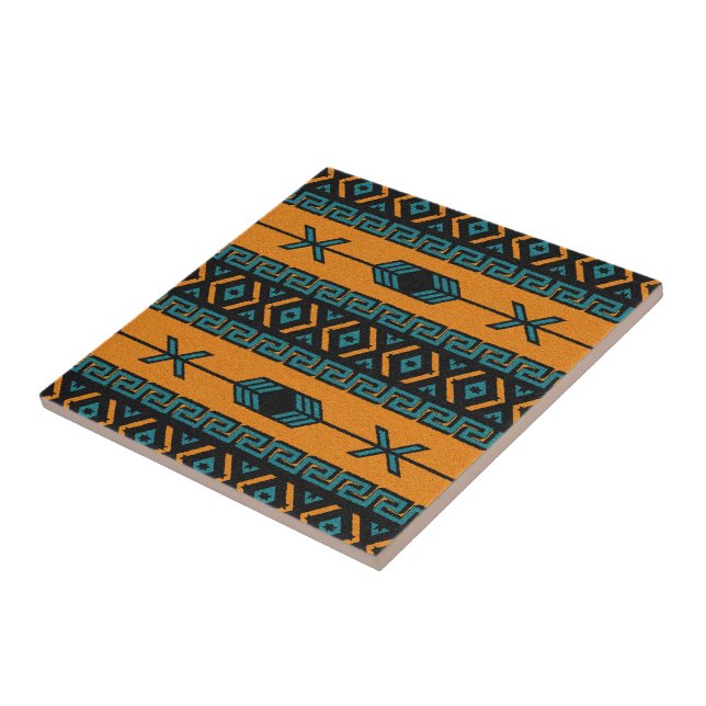 Carreau Turquoise Orange Tribal Sud-Ouest Aztec Motif (Côté)