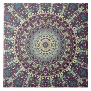 Carreau Turquoise pourpre et Motif Mandala crème