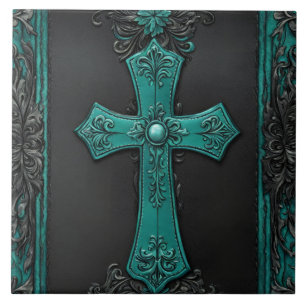 Carreau Turquoise Religieux Christian Western Pays Croix