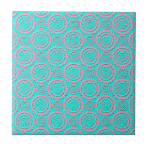 Carreau Turquoise Rose Motif Géométrique Cercles Mignons
