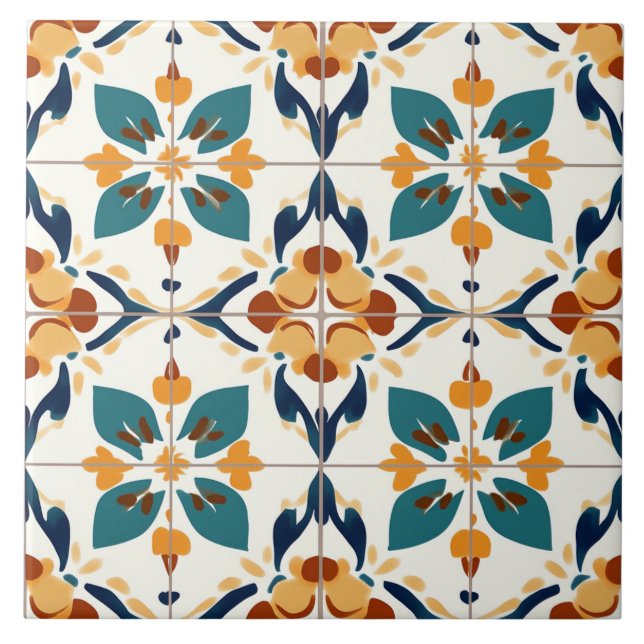 Carreau Turquoise, Rouille et Jaune (Devant)