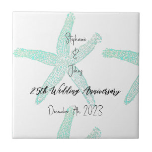 Carreau Turquoise Starfish 25e anniversaire Mariage Nom pe