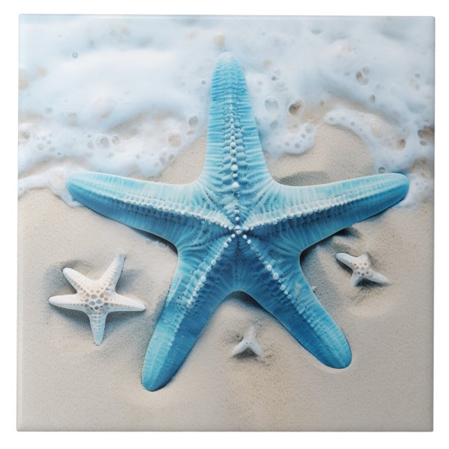 Carreau Turquoise Starfish Seafoam Beach Watercolor (Devant)