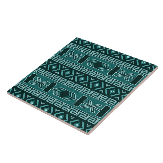 Carreau Turquoise Sud-Ouest Tribal Aztec Motif (Côté)