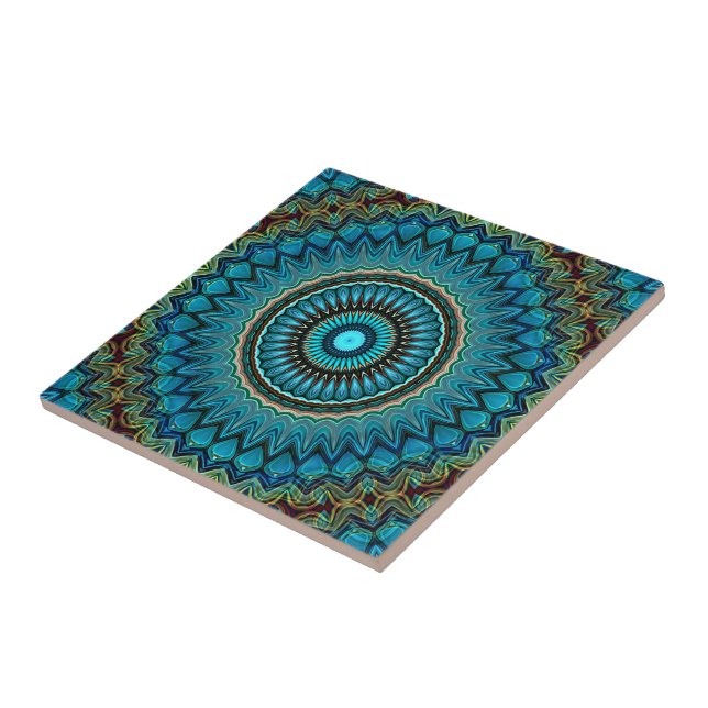 Carreau Turquoise Turquoise Vert Mandala Round Star Motif (Côté)