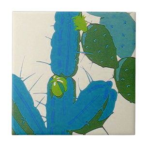 Carreau Turquoise vintage de fleur de cactus de désert de