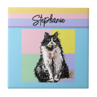 Carreau Tuxedo Chat Pastel Couleurs Rose Girls Nom