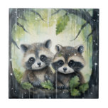 Carreau Two Baby Raccoons in the Rain<br><div class="desc">Two Baby Raccoons in the Rain</div>