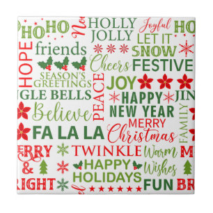 Carreau Typographie de Noël rouge et vert sans couture