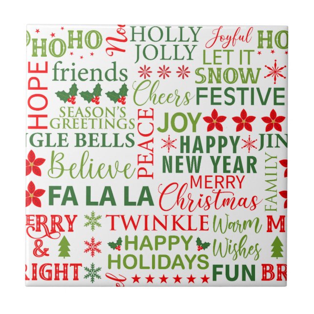 Carreau Typographie de Noël rouge et vert sans couture (Devant)