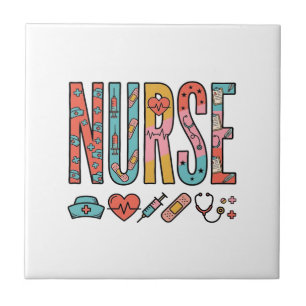 Carreau Typographie vintage d'infirmière icône médicale de