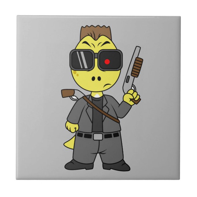 Carreau Tyrannosaurus Rex Habillé Comme Terminator. (Devant)