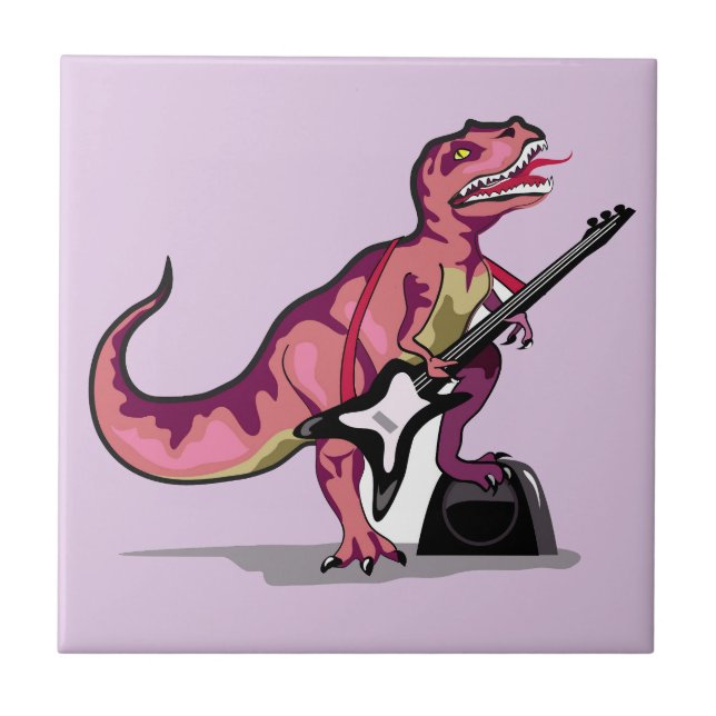 Carreau Tyrannosaurus Rex Jouant La Guitare. (Devant)