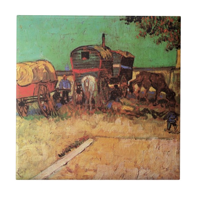 Carreau Tziganes avec caravanes par Vincent van Gogh (Devant)