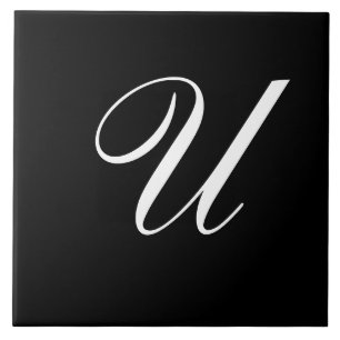 Carreau U Monogramme initial blanc sur noir