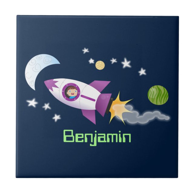 Carreau Un adorable vaisseau-fusée dans l'espace dessin an (Devant)