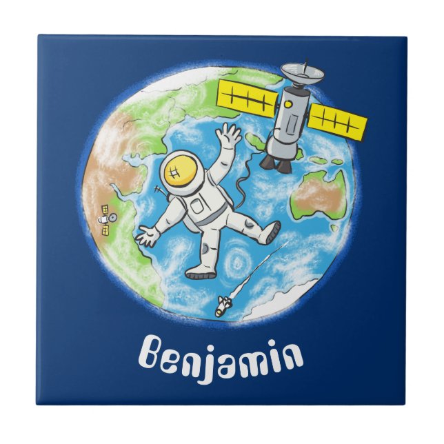 Carreau Un astronaute amusant dans l'espace et la bande de (Devant)