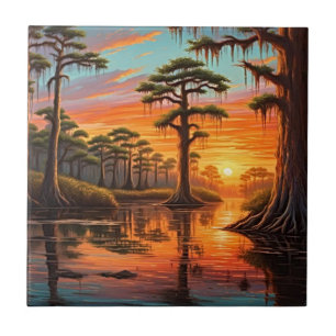 Carreau Un beau coucher de soleil sur le Bayou