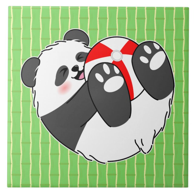 Carreau Un bébé panda mignon jouant avec un ballon (Devant)