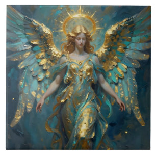 Carreau Un bel ange en or et turquoise