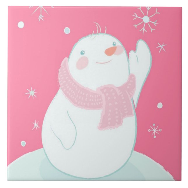 Carreau Un bonhomme de neige atteignant pour un flocon de (Devant)