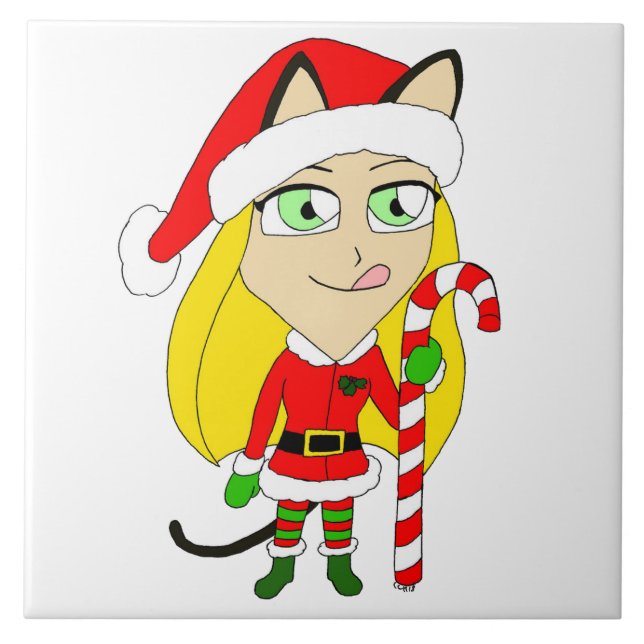 Carreau un catgirl chibi de Noël (Devant)