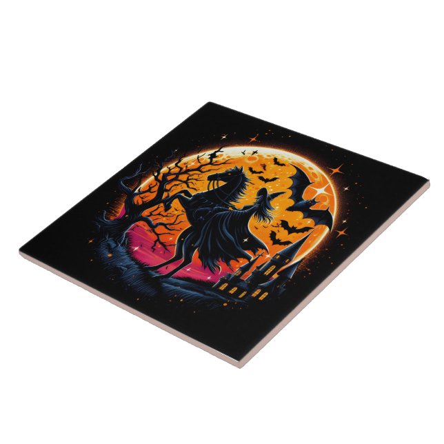 Carreau Un cheval d'Halloween mystique sous la pleine lune (Côté)