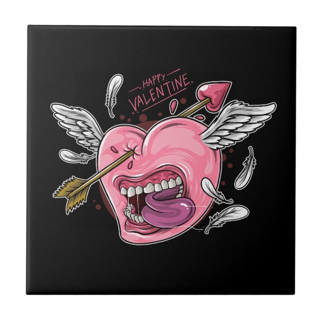 Carreau un coeur d'amour avec des lèvres et des ailes frap (Devant)