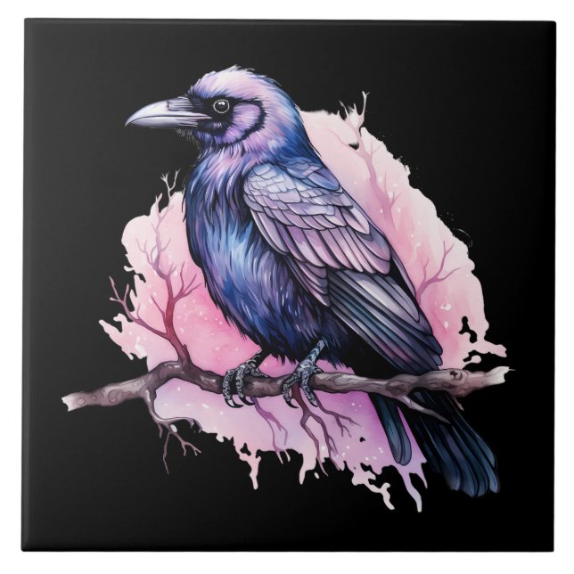 Carreau Un Corbeau noir sur une branche (Devant)