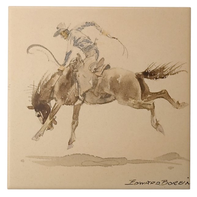 Carreau Un cowboy sur un cheval de bataille par Edward Bor (Devant)
