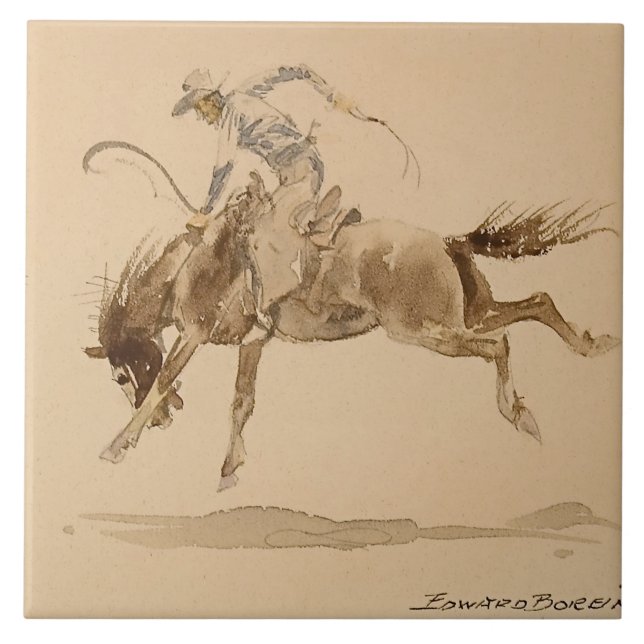 Carreau Un cowboy sur un cheval de bataille par Edward Bor (Devant)