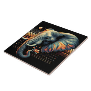 Carreau Un éléphant à motifs vibrants au coucher du soleil