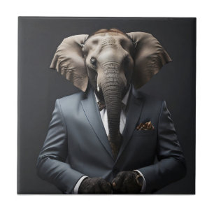 Carreau Un éléphant drôle en costume