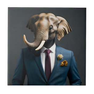 Carreau Un éléphant drôle en costume