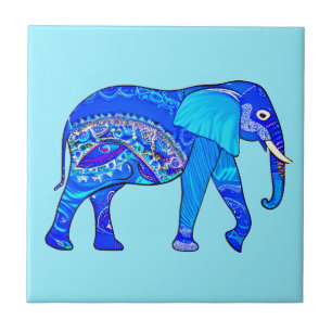Carreau Un éléphant indien dans un Motif bleu arabesque